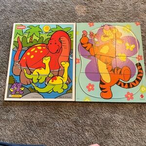 Vintage Playskool Dinosaur puzzle and Mattel Tigger wooden bundle
